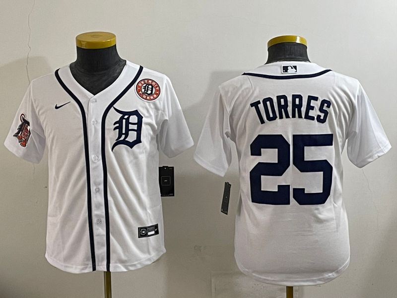 Youth 2025 Detroit Tigers #25 Torres White Game Nike MLB Jersey style 2->youth mlb jersey->Youth Jersey
